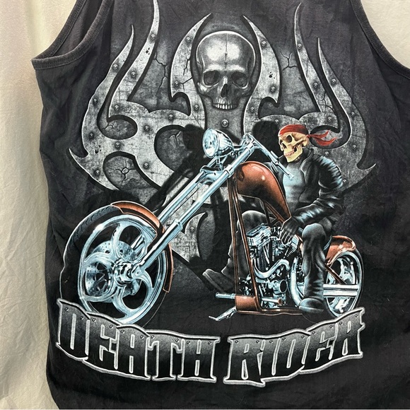 x Vtg Tank Top Men Black Size XL  Cotton “Death Rider” Mint Graphics CH Apparel - Picture 4 of 9